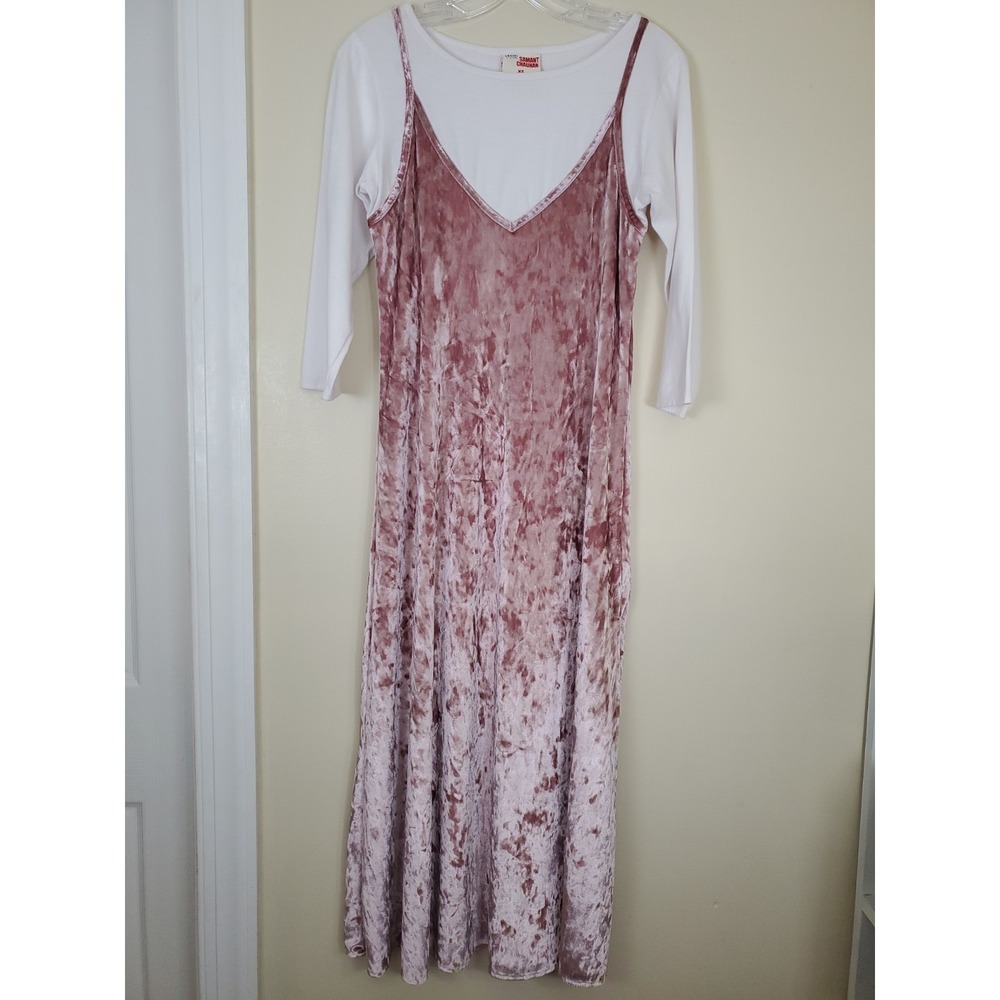 Samant‎ Chauhan Metallic Crushed Velvet Twofer Dress XS Anthropologie Dusty Pink